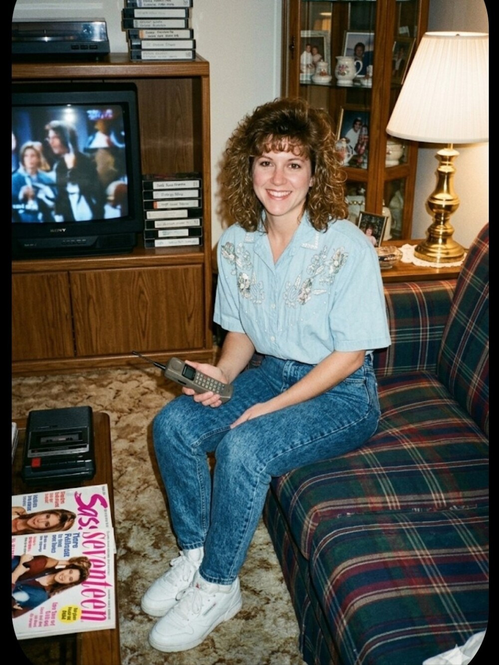 Vtg 90s Sparkly Chambray Shirt M Jane Ashley Pearls Sequins